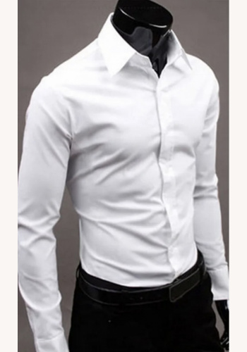 Biela vysoký golier pánska košeľa s dlhým rukávom slim fit 068Ea